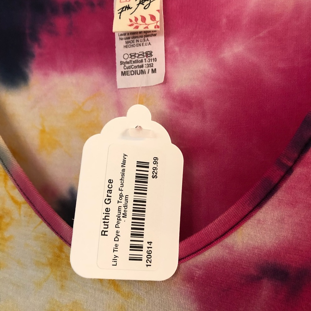 7th Ray top, M, new with tags. Peplum style, with stretch - Picture 2 of 2